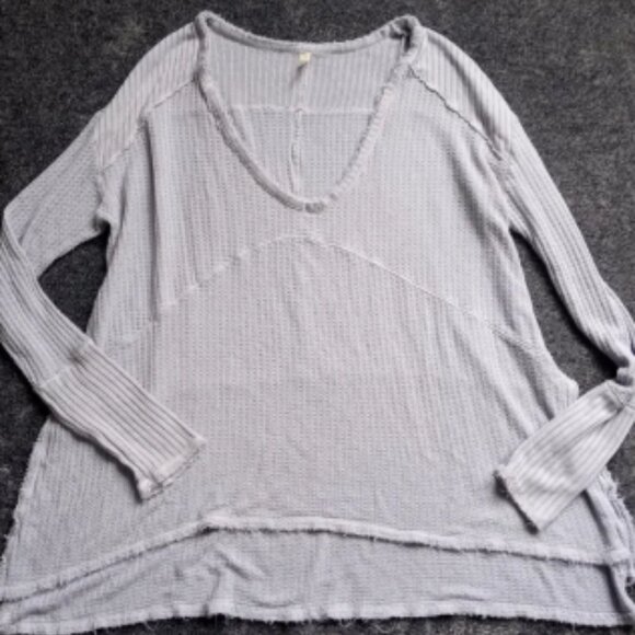 Free People Sunset Park blue gray thermal raw edge top - Picture 1 of 6